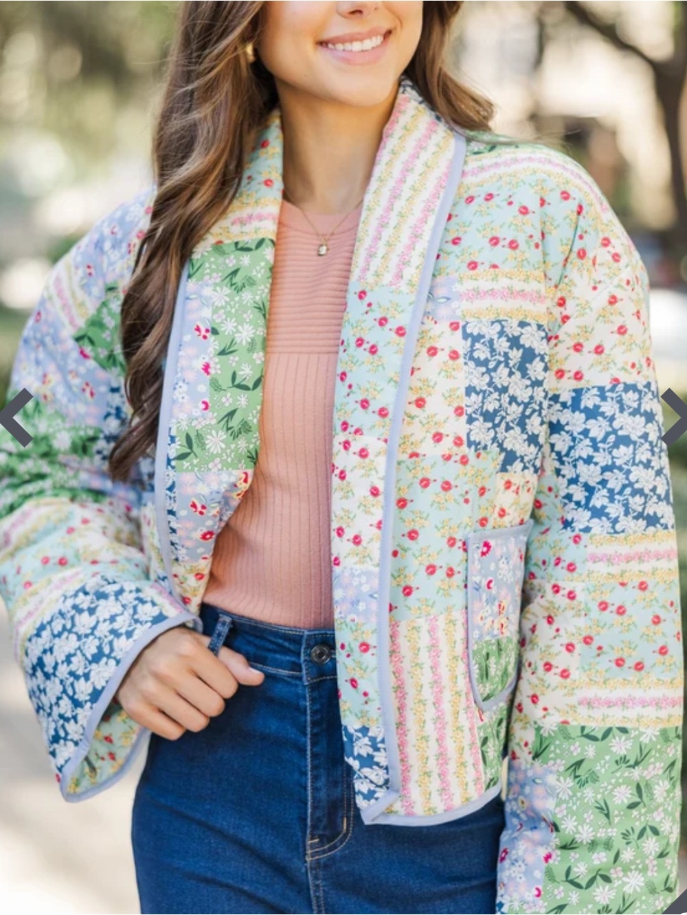 Sunday Patchwork Quilted Jacket in Pastel Blue, Green, Pink